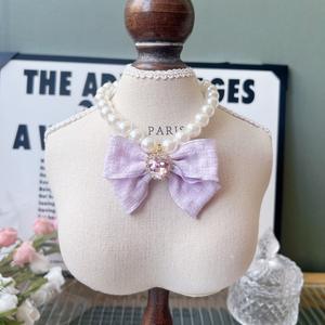 <span class=keywords><strong>Collar</strong></span> para mascotas de Bichón de peluche sólido de estilo japonés, cintas con lazo dulce, <span class=keywords><strong>collar</strong></span> de perlas suaves, accesorio transfronterizo suave para perros y gatos - Product Image 2