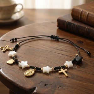 Bracelet en perles étoile de baptême Go2boho, bracelet chrétien avec carte « Dieu vous bénisse » avec cœur et médaille de saint pour enfants - Product Image 3