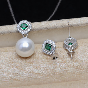 Ensemble de pendentifs et boucles d'oreilles carrées en argent S925 faites à la main pour femmes, composants de bijoux DIY JG5185 avec support creux en perle, tailles 7-12 - Product Image 1