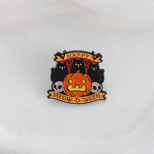 Spilla in metallo smaltato Happy <span class=keywords><strong>Meow</strong></span> O Ween, simpatico gatto nero di Halloween, distintivo da risvolto, gioiello, regalo, all'ingrosso - Product Image 3