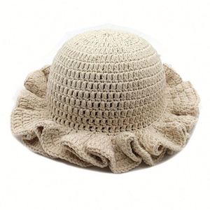 Sombrero de Punto Hecho a Mano con Volantes, Color Sólido, para Mujer, Niña, Bonito, Cálido, de Moda, para Festivales, Invierno 2024 - Product Image 5