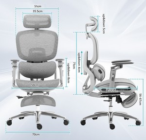 <span class=keywords><strong>Chaise</strong></span> ergonomique avec dossier réglable verticalement, accoudoirs 6D, entièrement en mesh gris, soutien lombaire avec massage et chauffage, siège ventilé - Product Image 6