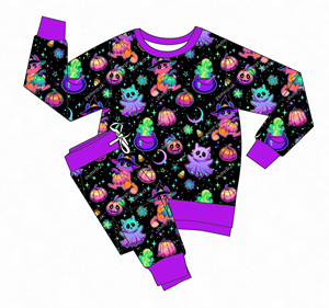 Set di Felpa Girocollo e Pantaloni da Jogging <span class=keywords><strong>per</strong></span> <span class=keywords><strong>Halloween</strong></span> |   Tuta <span class=keywords><strong>per</strong></span> bambini in bambù con stampa zucca e pipistrello |   Vendita all'ingrosso - Product Image 2