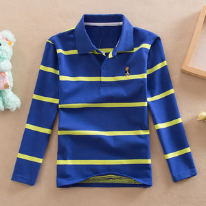 T-shirts en coton à manches longues pour enfants, printemps-automne, tailles variées, col polo avec rayures décontractées - Product Image 1