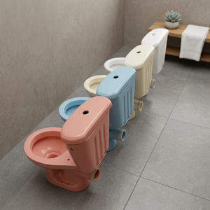Blue Ceramic Two Piece Water Closet Dual Flush P <b>Trap</b> Floor Mounted Bathroom Commode Sanitary Ware - Product Image 4
