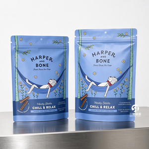 Bolsas personalizadas impresas para snacks de mascotas, tipo stand-up con cierre, a prueba de humedad, de papel de aluminio, para envasado de comida para perros, MOQ bajo. - Product Image 1
