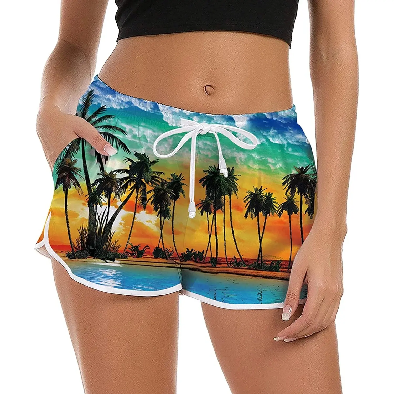 Hochwertiger Großhandel Damen Boardshorts schnell trocknend atmungsaktiv Strandbekleidung Mode bedruckt Strand heiße Shorts schnell trocknend schwimmen