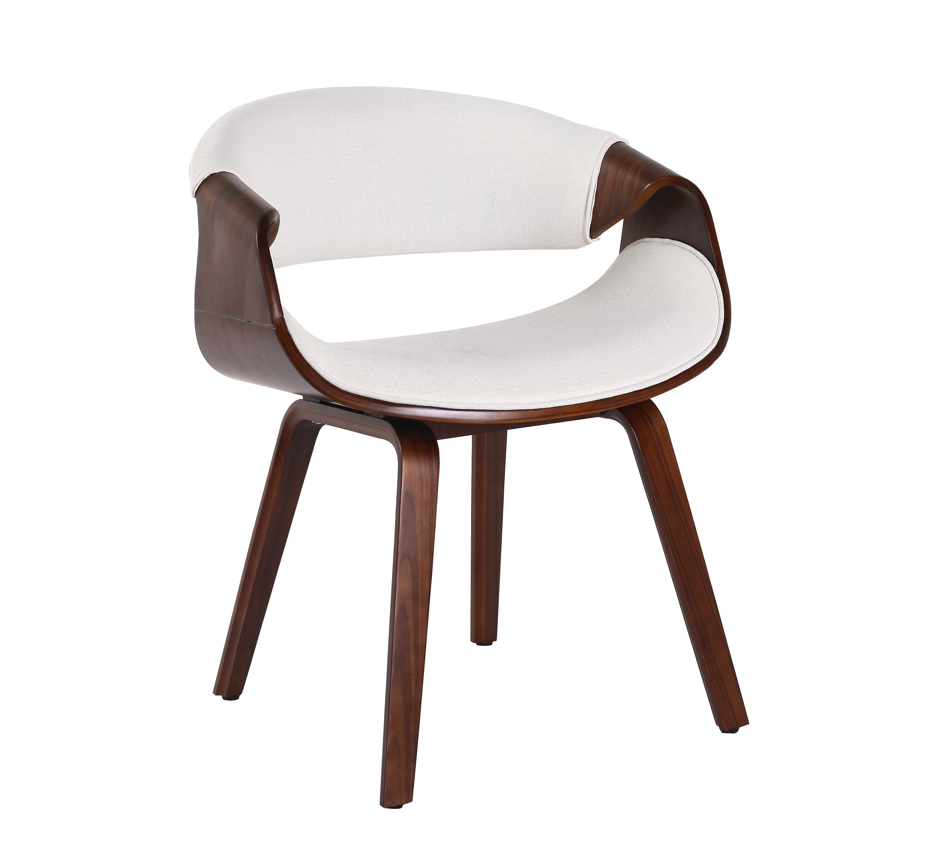 China Factory Modern Round Back Armrest White Leather Bentwood Walnut Wood KD Legs Living Room Chairs Furniture Supplier