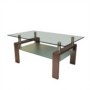 Tavolino da Caffè Moderno Rettangolare in Noce e Vetro, Tavolini Laterali Trasparenti per Soggiorno, Arredamento Essenziale Modello D0100HPL60Y - Product Image 1