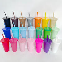 Gobelet réutilisable en plastique PP sans BPA de 24 oz pour boissons froides, avec paille et couvercle – Vente en gros