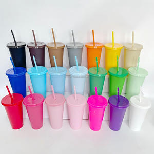 Gobelet réutilisable en plastique PP sans BPA de 24 oz pour boissons froides, avec paille et couvercle – Vente en gros - Product Image 1