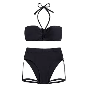 Swimsuit 2023 New Summer Women SXY Solid Halter Bikini Set High Waisted Swimwear Bathing Beachwear Swimming Biquini Suit
