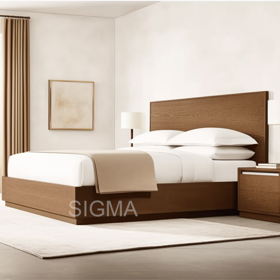 High quality Retro Style Floor Bed Bedroom Furniture King size bed Solid wooden beds