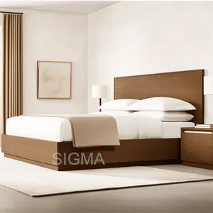 Lit au sol de style rétro de haute qualité Mobilier de chambre à coucher Lit King size Lits en bois massif