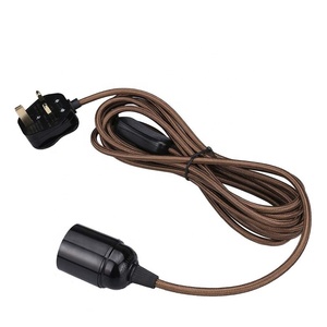 Pendant Light 3pin UK Plug Kettle Lead Cloth Braided Power Cable Kit <strong>Lamp</strong> <strong>Cord</strong> with Switch E27 Bulb Holder Hanging Lights - Product Image 1