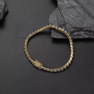 3MM Square Zirconium 2-claw <b>Copper</b> Single-row Chain, Hip-hop Men's Tennis <b>Bracelet</b>. Tanjing Fashion Lijing Necklace - Product Image 2