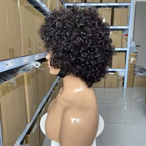Perruque courte bouclée africaine pour femmes, perruque pixie sans colle fabriquée à la machine avec <span class=keywords><strong>cheveux</strong></span> brésiliens noirs coupés pour perruques en <span class=keywords><strong>cheveux</strong></span> humains - Product Image 5