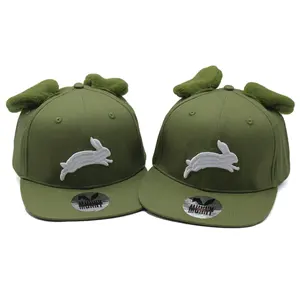 Wholesale new design 5 panel cotton closed snapback hats caps added rabbit ears with 3D embroidery logo