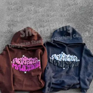 Real Factory 3D Puff Printing Logo Heavyweight Fleece Oversized Pullover No Cord Loose Fit Y2K Hoodie For Men