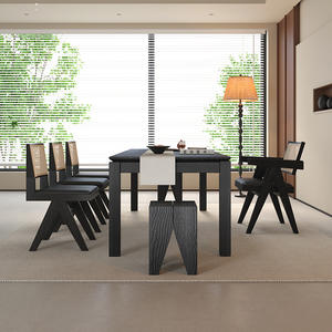 Ensemble table et chaises en bois massif 180 cm, bois carbonisé noir, meubles de salon, design durable - Product Image 4