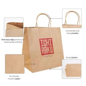 Sac en papier kraft brun personnalisé avec poignée, sac de livraison alimentaire écologique avec poignée en papier, sac à emporter pour restaurant - Product Image 3