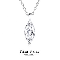 Collier en argent S925 avec moissanite simple d'un carat en forme d'œil de cheval, style décontracté, chaîne croisée, pour femme, vente en gros personnalisée