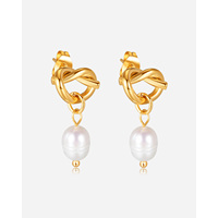 Boucles d'oreilles en perles d'eau douce naturelles nouées style INS pour femmes, bijoux d'oreille polyvalents de luxe en acier inoxydable, accessoires de mode