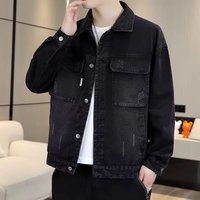 Veste en jean décontractée pour homme, coupe ample, col rabattu, effet usé, pour printemps, automne et hiver