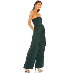 Женский изумрудно-зеленый комбинезон без бретелек с широкими штанинами - Product Image 2