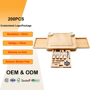 Accesorios de Cocina, Juego de 6 Cuchillos, 2 Tazones, Bandeja para Servir, Tabla de Cortar de Bambú para Fiestas, Tabla de Quesos de Bambú para Platos de Queso - Product Image 1