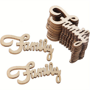 Chips de madera decorativos cortados con láser en stock, artesanías de madera, tallados geométricos, letras inglesas de madera en blanco "familia" - Product Image 1