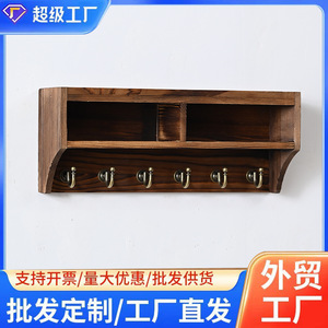 Wooden Entryway Storage <b>Rack</b> Wall Mounted Shelf Two Layer Key Holder Minimalist Design Charcoal Black - Product Image 4