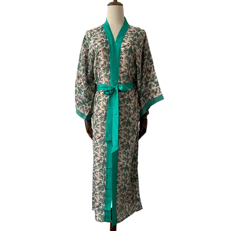 Kimono personalizado de manga larga para mujer, de algodón y seda, para playa, cárdigan