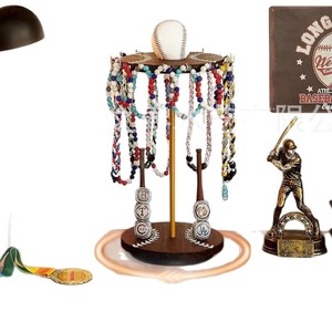 Wooden rotating champion ring storage rack, necklace and bracelet <b>desktop</b> jewelry rack, baseball collection display rack - Product Image 1