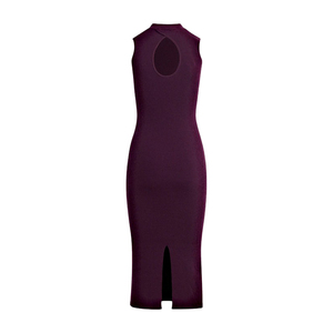 Abito <span class=keywords><strong>Aderente</strong></span> Senza Maniche con Scollo Rotondo e Spacco Posteriore in Maglia <span class=keywords><strong>a</strong></span> Coste, <span class=keywords><strong>Vestito</strong></span> in Cotone da Donna all'Ingrosso OEM - Product Image 2