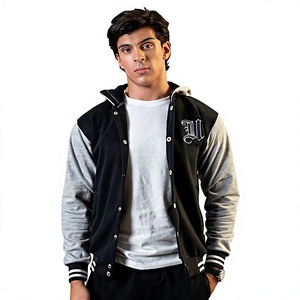 Chaqueta Varsity Negra y Gris para Hombre con Logotipo Bordado, Corte Regular, Estilo Preppy, para Otoño - Product Image 1