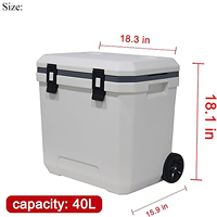 Glacières portables rotomoulées de 40 L, glacière en plastique d'extérieur pour vin/boissons, glacière isolée avec roues et poignée réglable