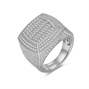 Men's 22K <b>Gold</b> Plated Moissanite <b>Cocktail</b> <b>Ring</b> Round Brilliant Cut Geometric Design Pave Setting Hiphop Style - Product Image 2