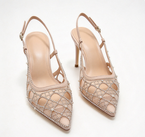 Zapatos de Tacón Stiletto de Cuero Texturizado para Niñas, Estilo Mary Jane, Punta Redonda, Correa con Hebilla, Pedrería, Tacón de 9.6cm, Zapatos Cómodos de Verano, Venta al Por Mayor - Product Image 5