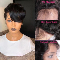 Perruque Courte Bob Afro Frisée Kinky 13x4x1 en Cheveux Humains Pré-Pluckée avec Raie en T, Perruque Courte Bob HD en Cheveux Humains Ondulés Péruviens