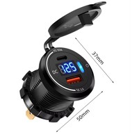 Chargeur rapide 12V/24V QC3.0 + PD USB pour voiture avec bouton interrupteur et affichage LED de la tension pour voitures, bateaux, motos