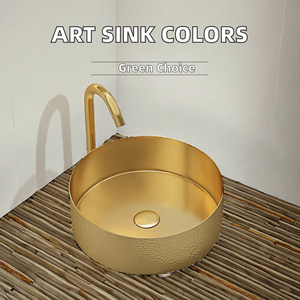 Évier d'art au design moderne avec égouttoir Pistolet de comptoir en acier inoxydable Gris Blanc <span class=keywords><strong>Noir</strong></span> Couleurs dorées pour les salles de bains des hôtels de villas - Product Image 4