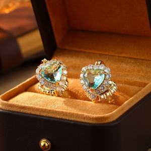 Pendientes de Botón Xiaoxiangfeng de Alta Gama, Versátiles, Súper Brillantes, Elegantes, Edición Coreana, Doble Cara, Microincrustaciones, Color Azul Marino - Product Image 5