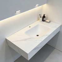 Meuble-lavabo mural flottant moderne avec vasque intégrée en pierre frittée – Mobilier de salle de bain de luxe
