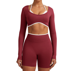 Haut de yoga sans couture Allure Body pour femme, manches longues, dos nu, col croisé, vêtements de sport et de fitness - Product Image 5