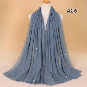 Best Seller malese splendida nappa di perle etnico scialle tinta unita in maglia di <span class=keywords><strong>cotone</strong></span> Hijab lungo per donne musulmane bandane calde - Product Image 6