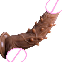 Godemiché réaliste pour masturbation féminine, énorme, en silicone souple à picots, en silicone liquide, jouet sexuel pour adulte avec ventouse