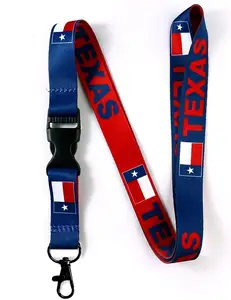 Sublimation printed polyester material neck strap lanyard for key USA Texas flag lanyards