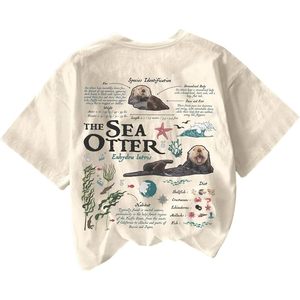 Camiseta con Estampado de Nutria Marina para Mujer RoseSeek, 100% Algodón, Transpirable, Informal, Verano, Diseño Gráfico - Product Image 1