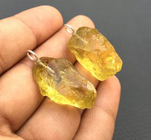 Argent Sterling 92.5 2 Pièces Beau Pendentif à Charme Fait Main Quartz Citron Naturel Pierre Précieuse Non Traité Brut - Product Image 2